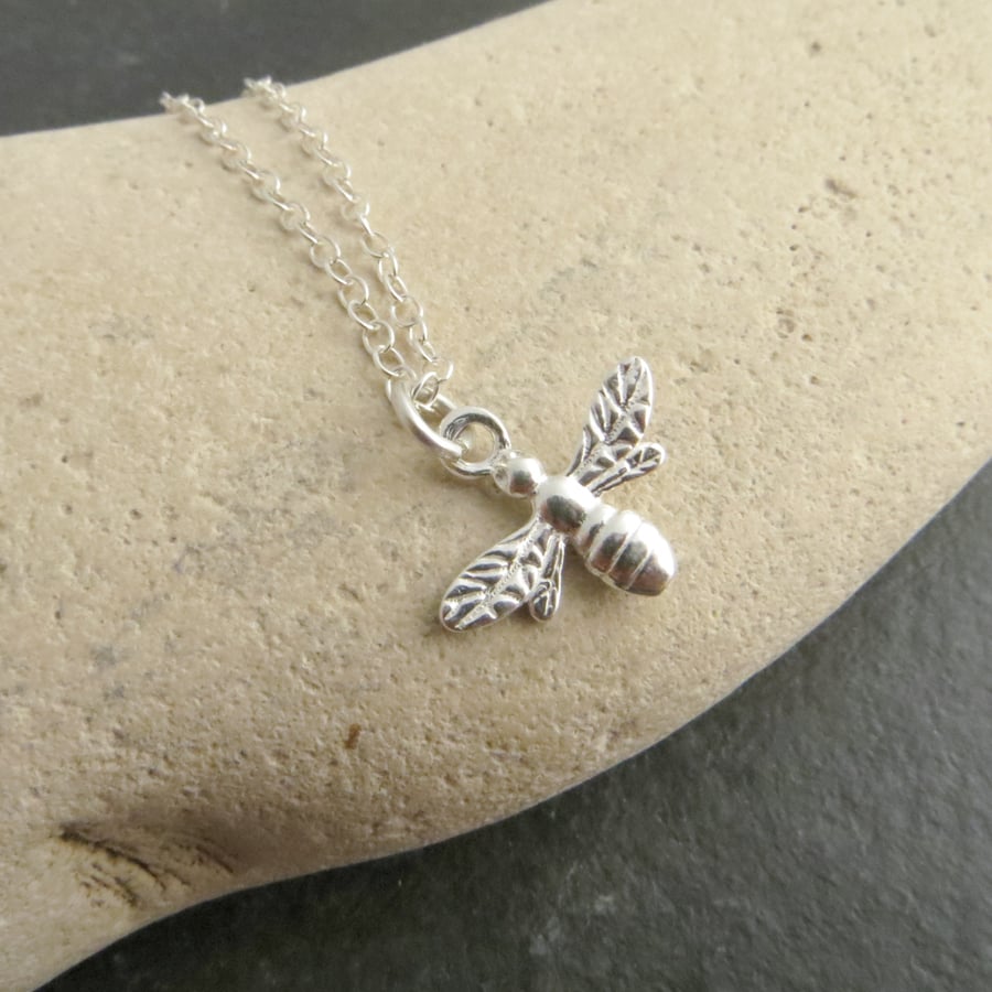 Sterling silver bumblebee necklace, Gift for nature lover