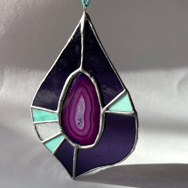 Purple peacock agate stained glass suncatcher