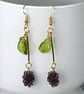 GRAPE EARRINGS Czech glass resin gold plated drop bar kitsch - Image 9
