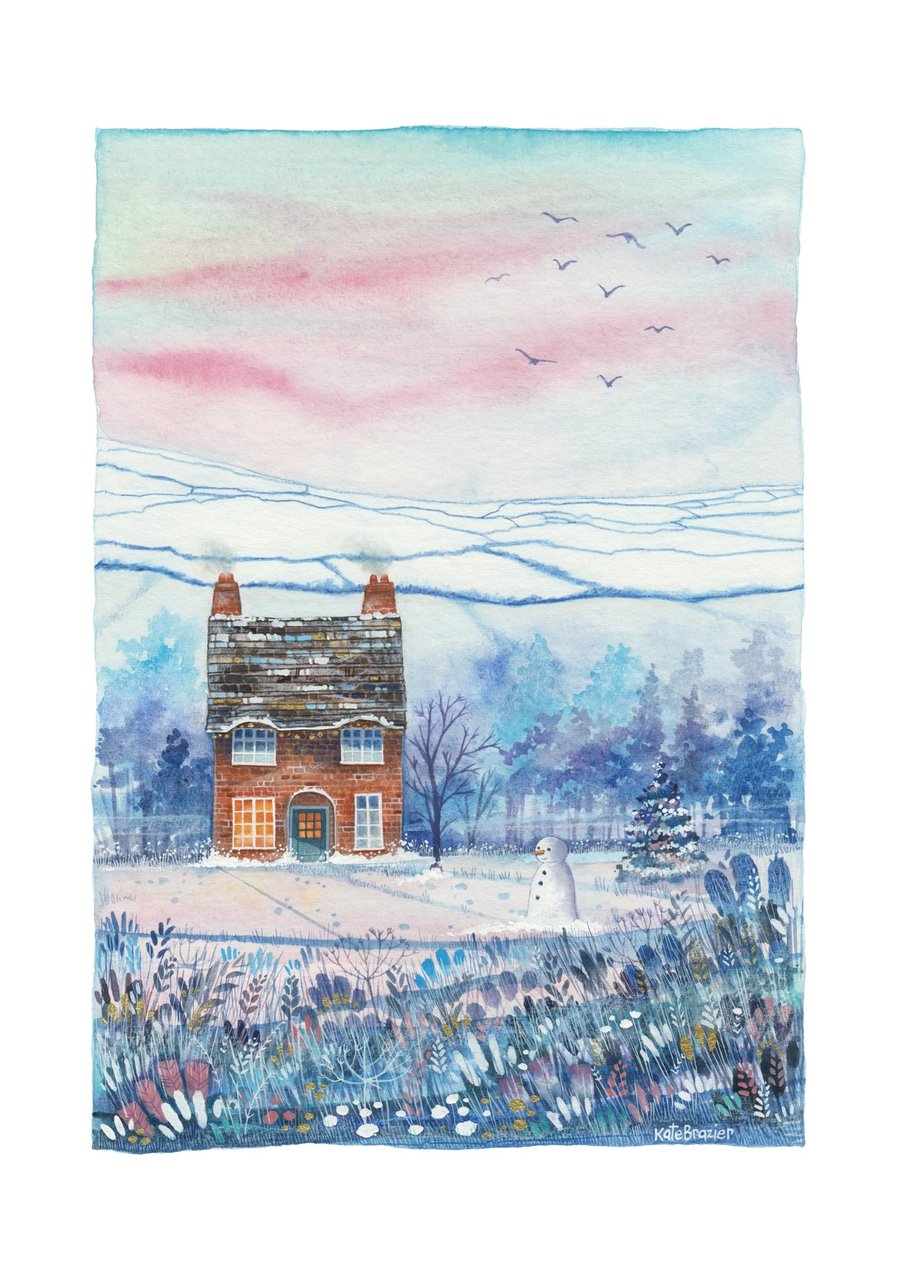 Snowman Cottage - PRINT - Signed Limited Edition Giclee Print