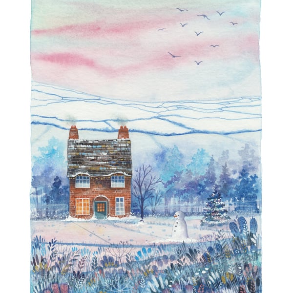 Snowman Cottage - PRINT - Signed Limited Edition Giclee Print