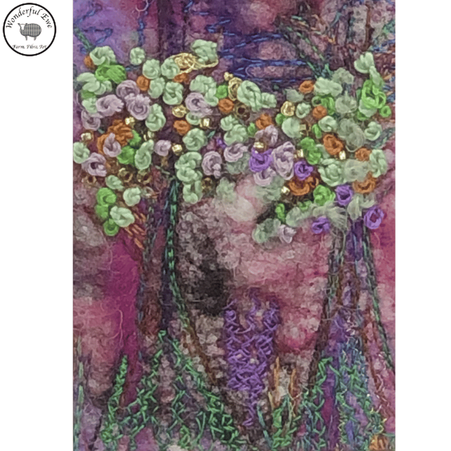 Mini picture trees wet felt needle felt fibre art embroidery felt painting