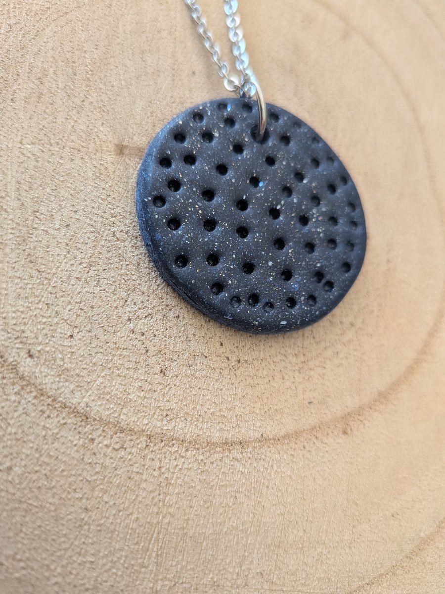 Navy Blue Sparkle Pitted Polymer Clay Necklace