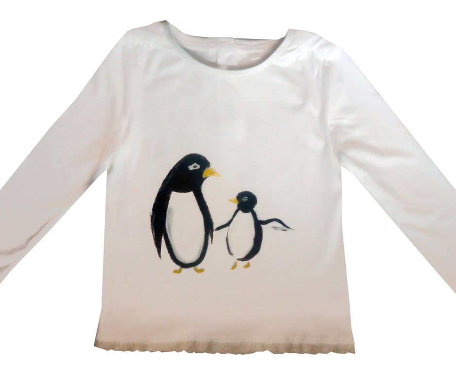 Girls Penguin T-Shirt, Christmas Clothes, Kids Top
