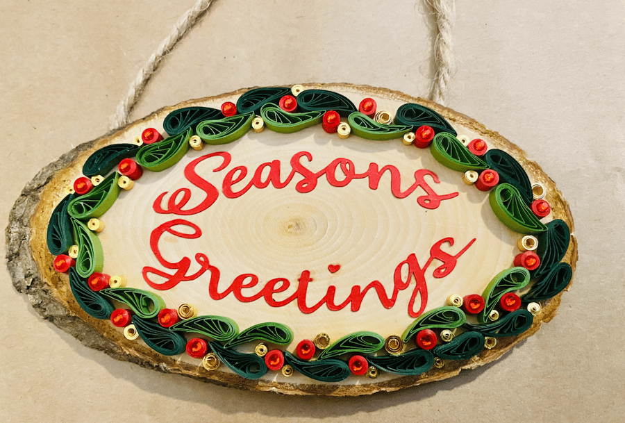 Paper Quilled Seasons Greeting Wooden Hanging Sign