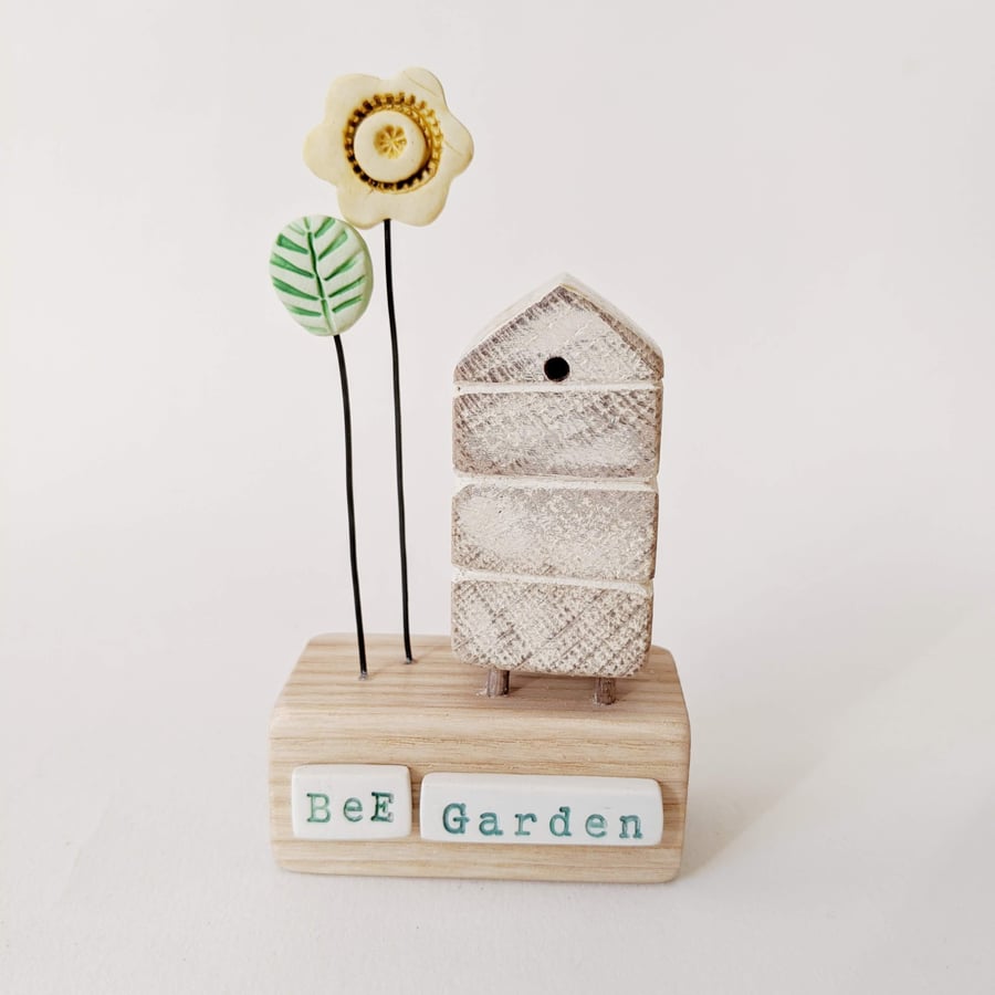 SALE - Wooden Beehive With Clay Flower Garden "Bee Garden'