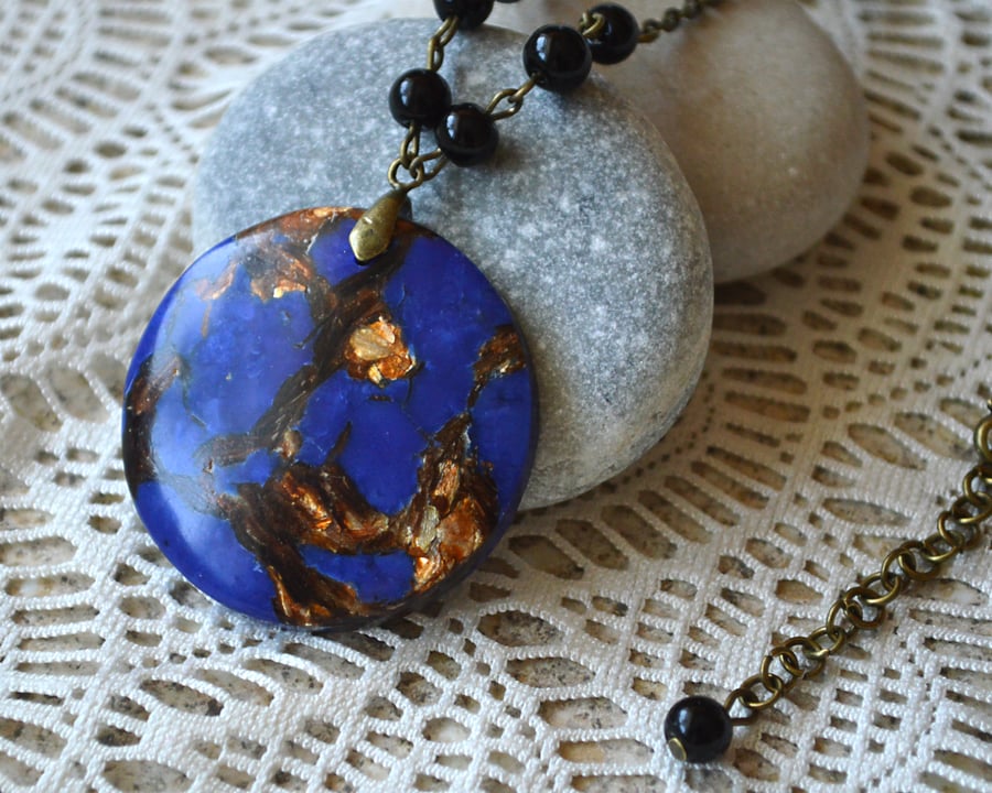 Deep Blue & Copper Jasper Pendant Necklace
