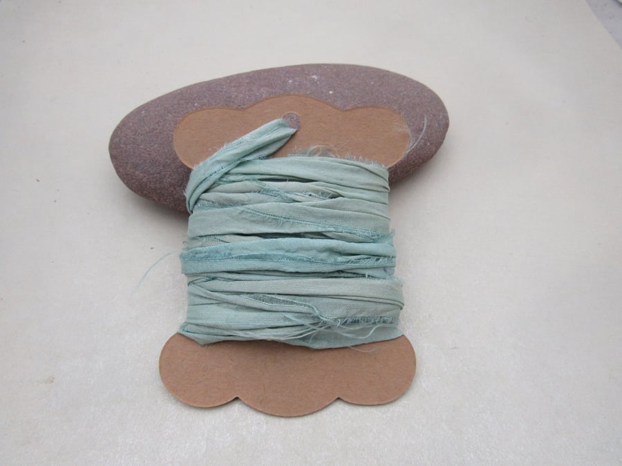 4m Pastel Indigo Blue Hand Dyed Natural Dye Sari Silk Ribbon