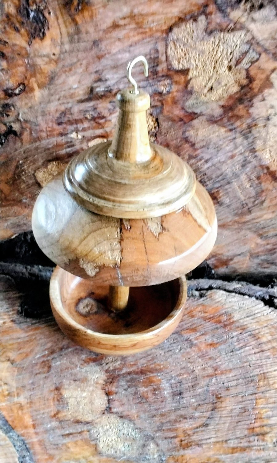 Hand turned bird feeder base natural wood