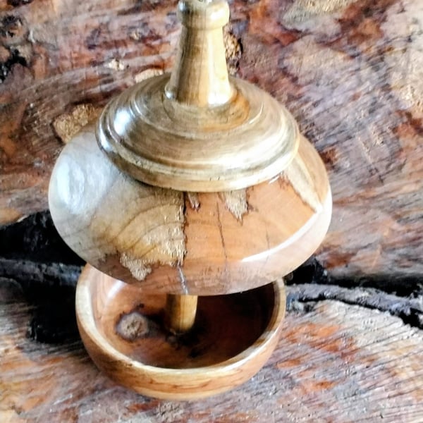 Hand turned bird feeder base natural wood