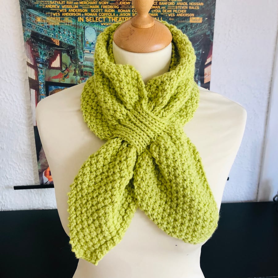Hand Knit Bow Tippet Scarf Pistachio Green Miss Marple Scarf