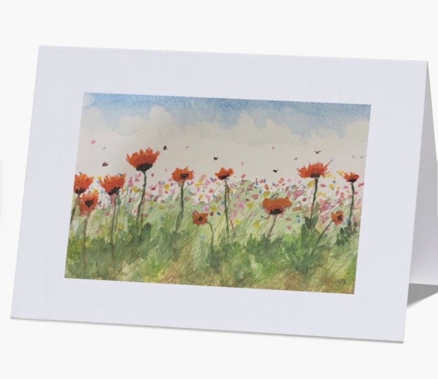 Wildflower Meadow Watercolour Printed Greeting Card