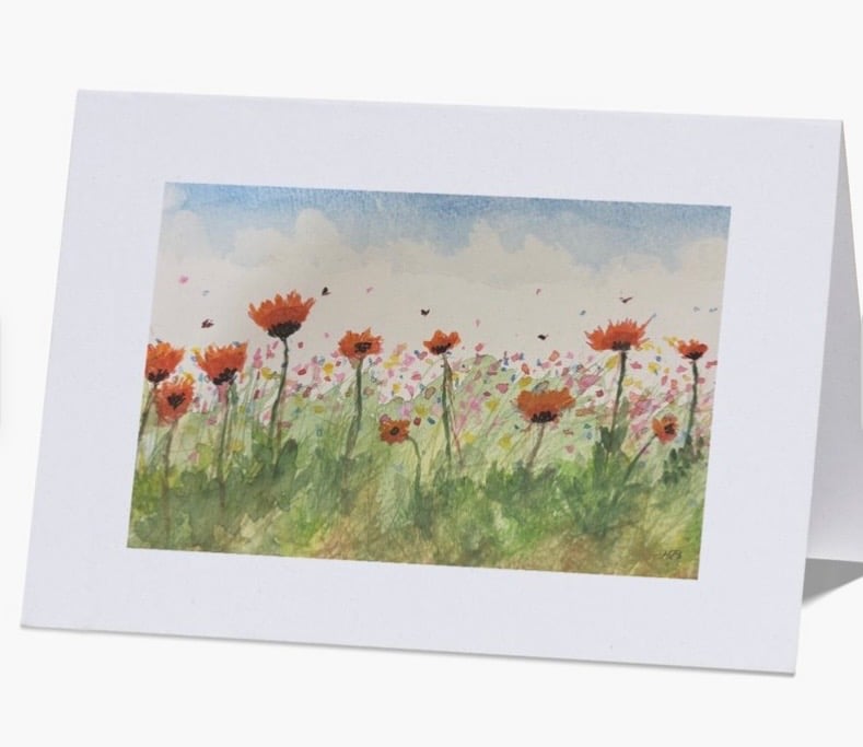 Wildflower Meadow Watercolour Printed Greeting Card