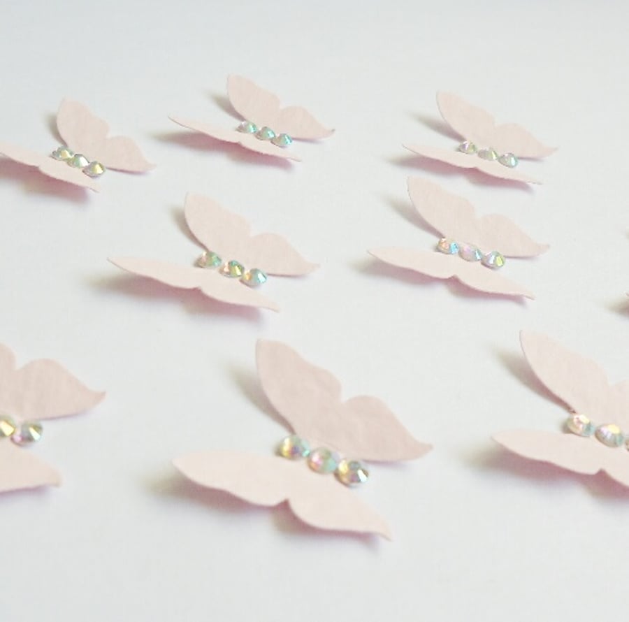 Pink Butterfly Shape with Rhinestone AB Crystal Gems (pack of 10 Butterflies)