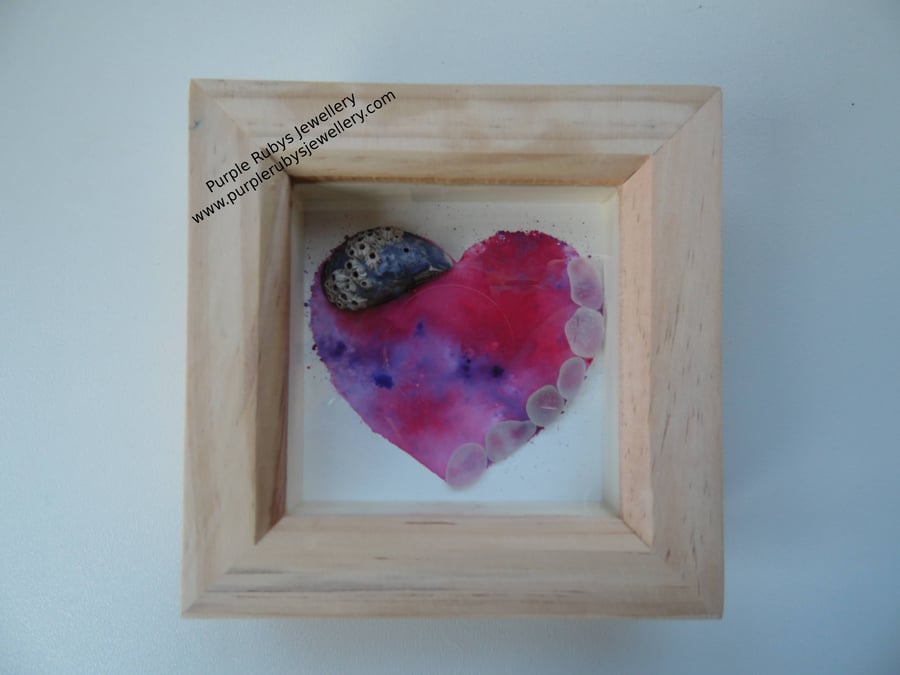 Heart of Cornwall Red & Purple Tie-Dye Sea Glass Picture P169
