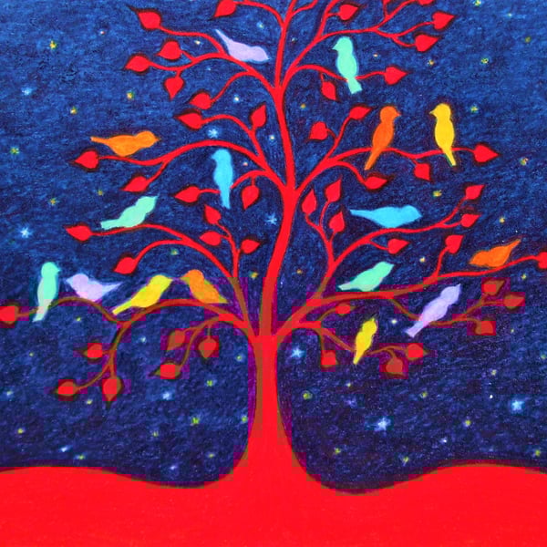 Bird Card, Tree of Life Card, Birds Art Card, Spiritual Card, Blank Card