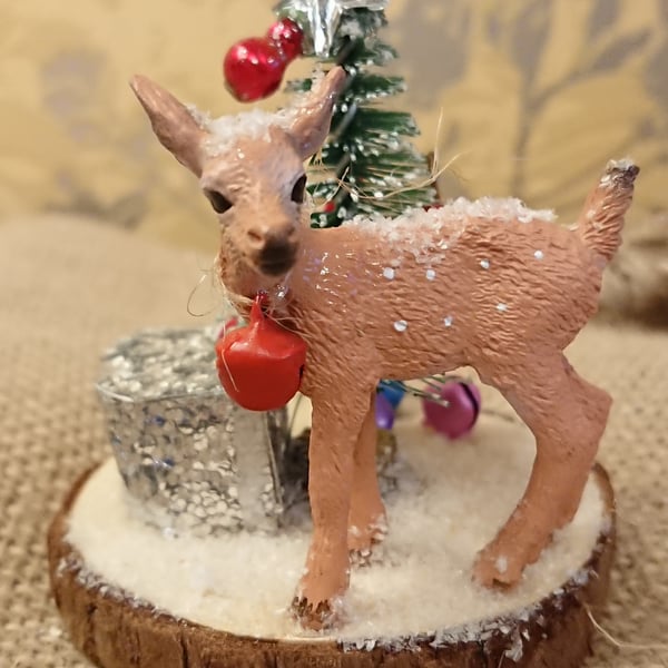 Reindeer Fawn in snow, Christmas decoration, table decoration 