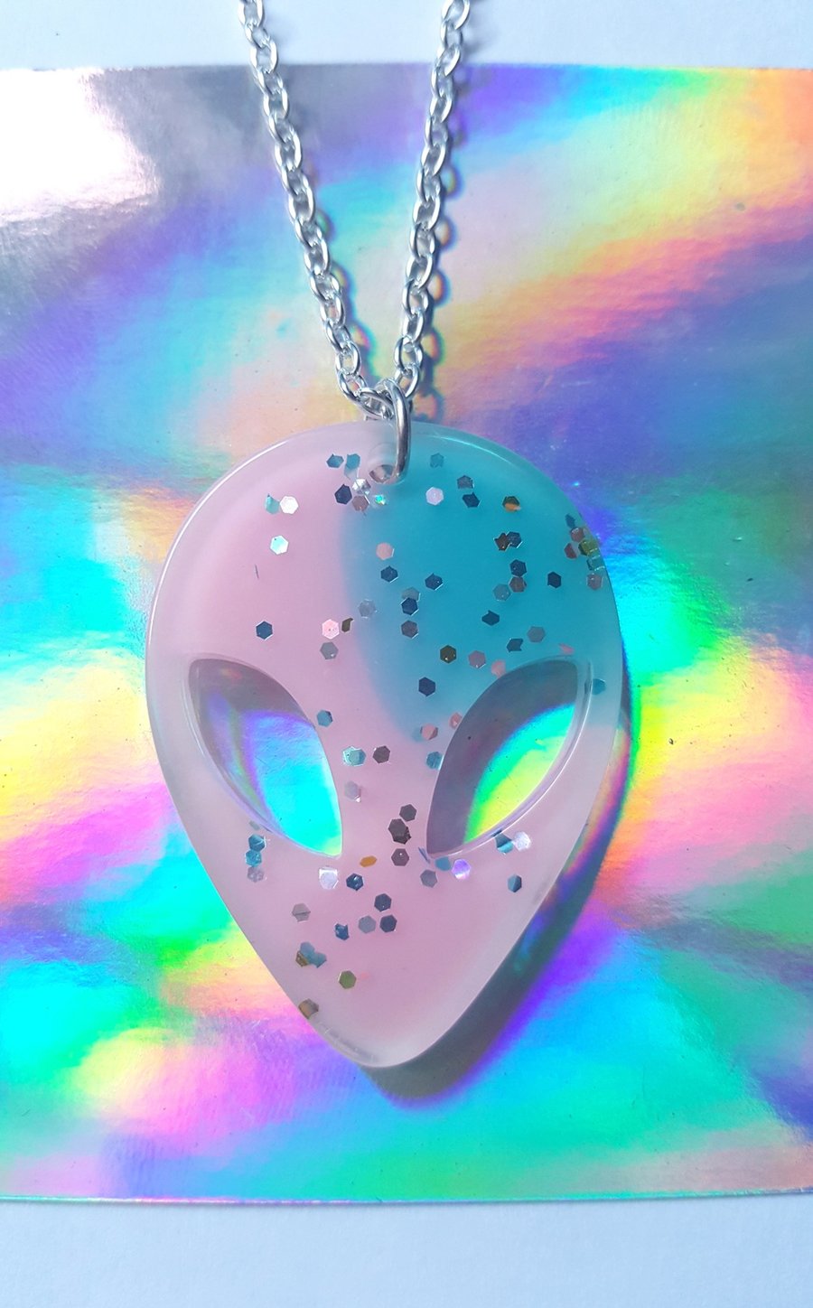 Glitter Resin Alien Necklace - Pink & Blue 