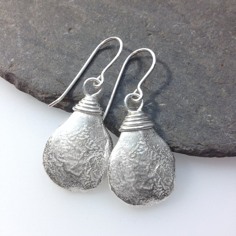 Sterling silver pear drop earrings with wire wrapped tops