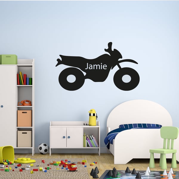 Personalised Children Name Motorbike silhouette Wall Sticker - Children Bedroom 