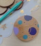 Wooden circular patterned pocket mirror 