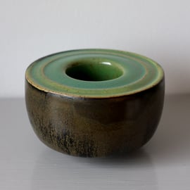 Green and Brown Ringed Double Wall Vessel 