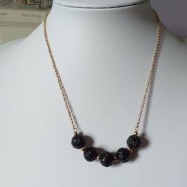 BLACK ROSE NECKLACE-AGATE NECKLACE-FLORAL NECKLACE - FREE UK SHIPPING