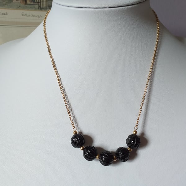 BLACK ROSE NECKLACE-AGATE NECKLACE-FLORAL NECKLACE - FREE UK SHIPPING