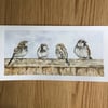 Four Sparrows original watercolour painting