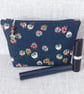 Makeup bag, zipped pouch, cosmetic bag, owls