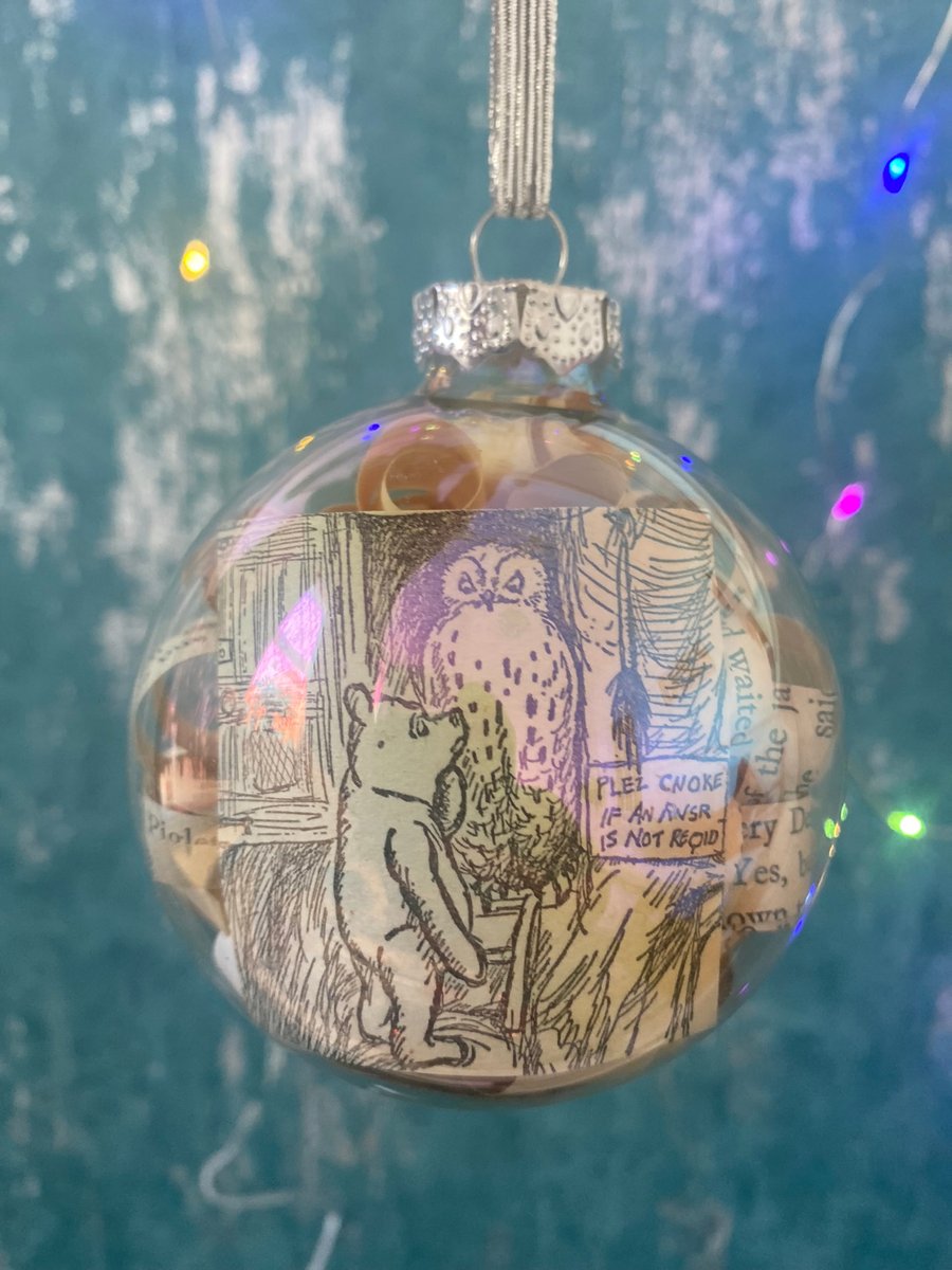 Winnie the Pooh Glass Bauble Black and White