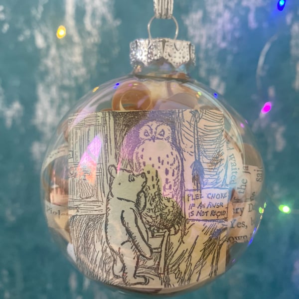 Winnie the Pooh Glass Bauble Black and White