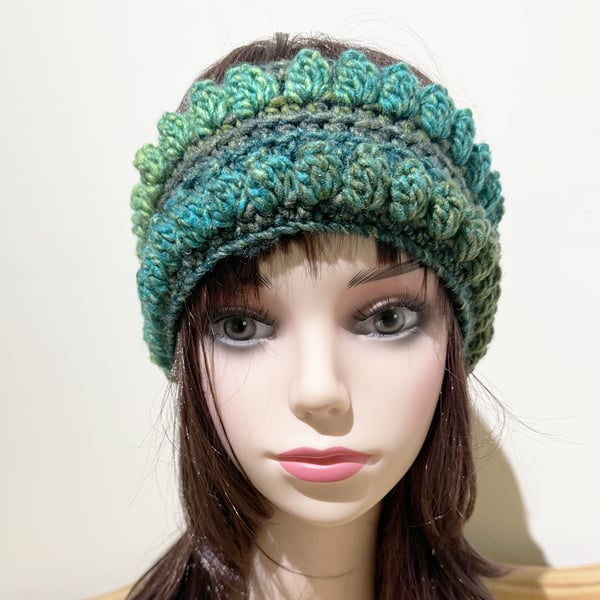 Headband Ski Warmer Crochet Quirky Green Mix