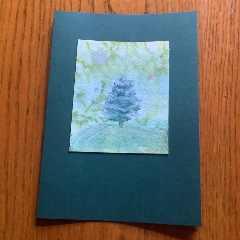Hand painted Yule Christmas Card 'Green Yule'