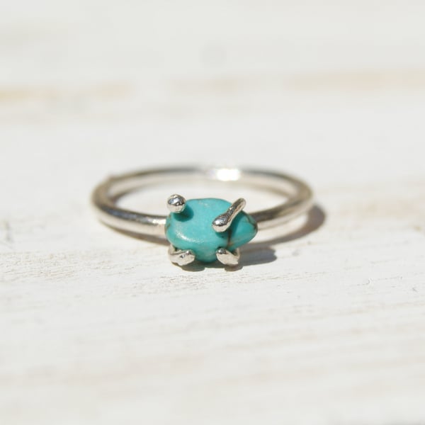 Delicate Turquoise Ring Size 4, Sterling Silver Pinky Ring, December Birthstone