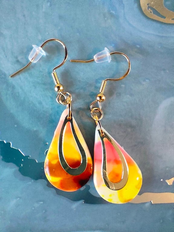 Sunset Theme Polymer Clay Teardrop Earrings