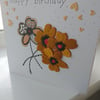 Gold embroidered daisies birthday card