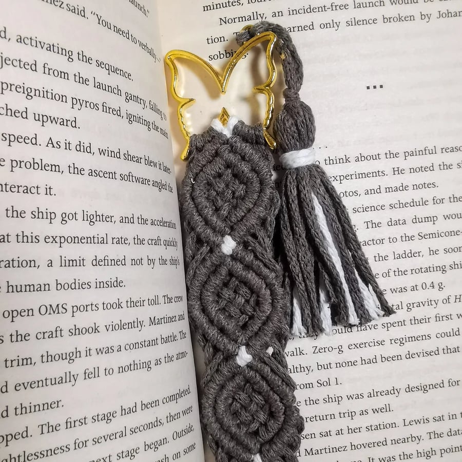 Handmade macrame butterfly bookmark for bookworm, gold, coffee FREE UK P&P