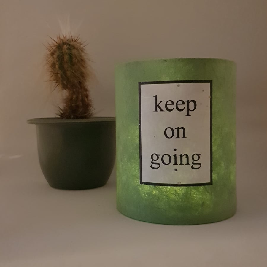"Keep on Going" lantern with LED candle (apple green)