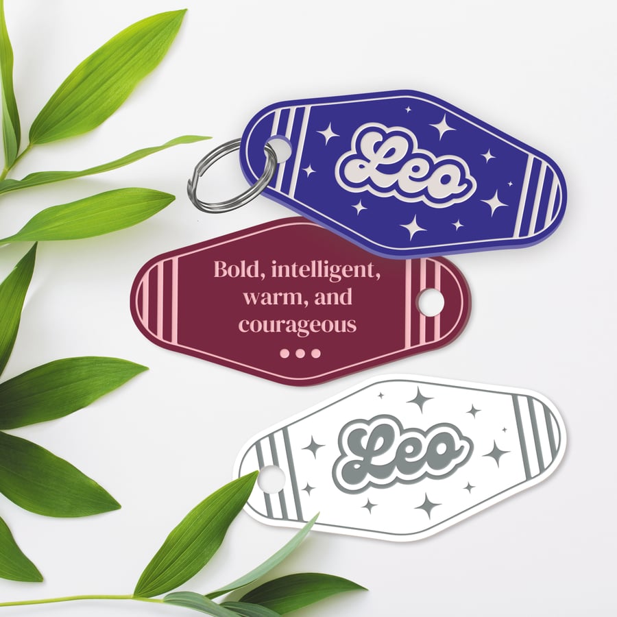 Retro Star Sign - Leo Keyring: Motel-Style Zodiac Keychain Birthday Gift