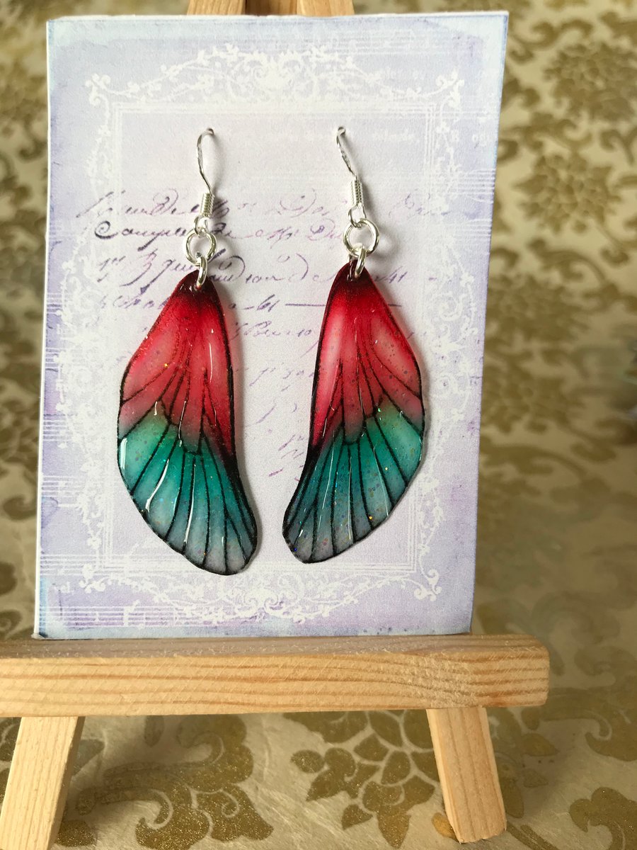 Red Fairy Wing Sterling Silver Earrings