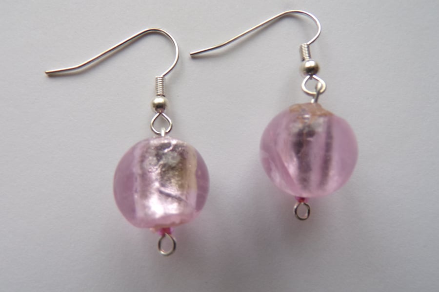 Pink Earrings, Earrings, Pink Glass Earrings