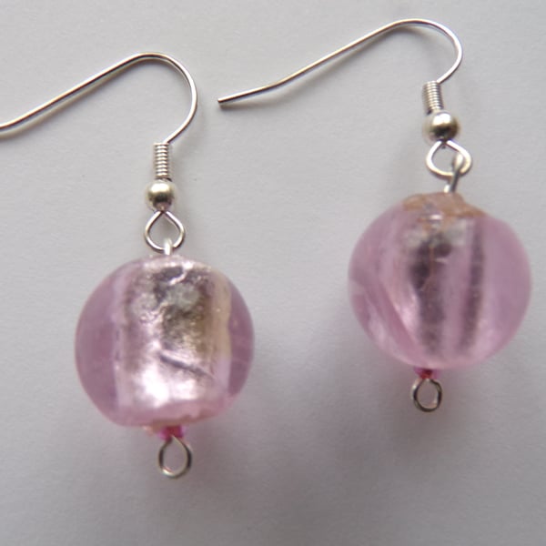 Pink Earrings, Earrings, Pink Glass Earrings