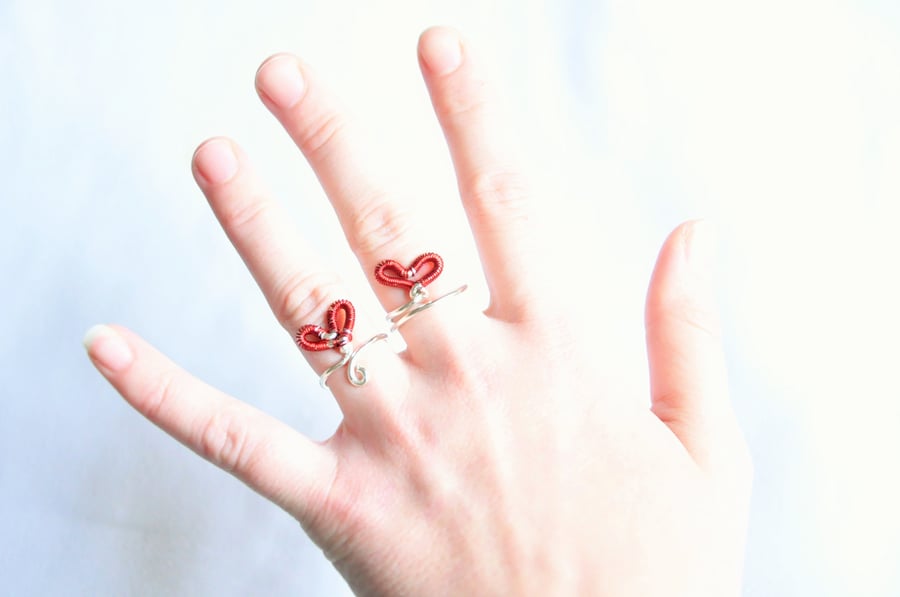 Red Heart Ring, Love ring, Mothers gift, Copper ring, Wire wrapped ring
