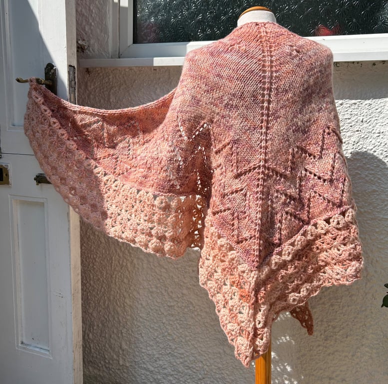 Soft and Fluffy Merino Wool Peaches and Cream Handknitted Lace Shawl