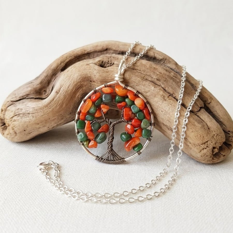 Wire Tree Of Life Gemstone Necklace