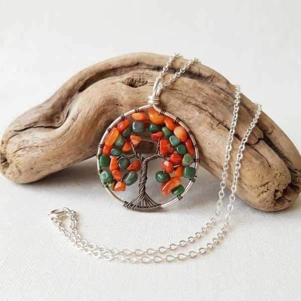 Wire Tree Of Life Gemstone Necklace