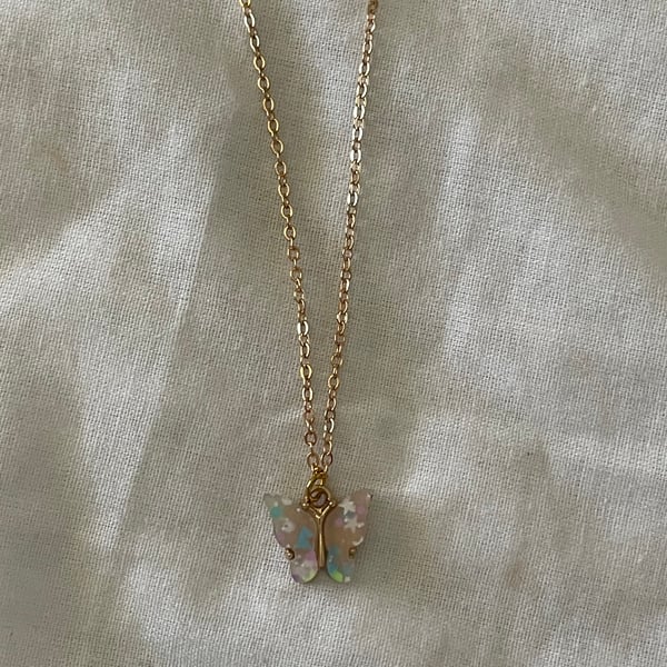 Angel - speckled starry pastel butterfly necklace 