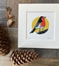 Robin Original Handmade Lino Print Light Yellow Background - Image 1