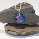 Purple & Blue Patchwork Dichroic Glass Square Pendant with Silver Chain - 1276